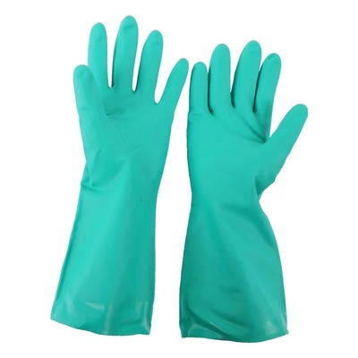 13 polegadas de nitrilo verde das luvas para o rebanho de manipulação químico que alinha 33cm
