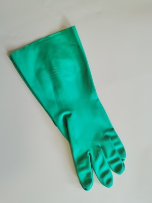 Nitrilo resistente de 18 luvas do produto químico de agregado familiar da resistência de Mil Green Nitrile Glove Heat