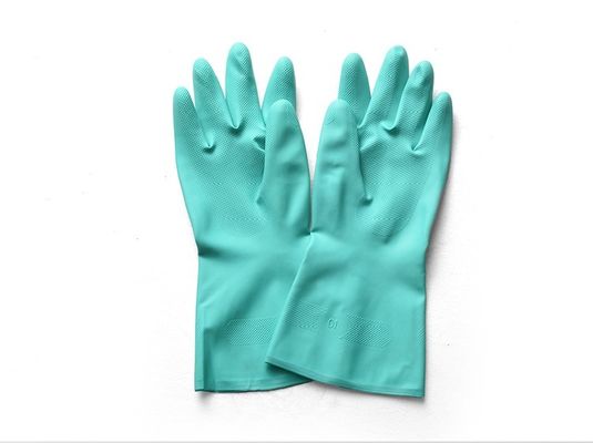 Guante de mão de nitrilo verde não revestido de revestimento, com punho sem contas, resistente a produtos químicos, durável, adequado para laboratórios médicos e industriais