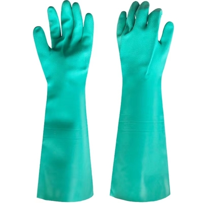 Luvas de nitrilo de 45 cm 22 mil com resistência a ácidos e resistência a solventes luvas verdes de nitrilo