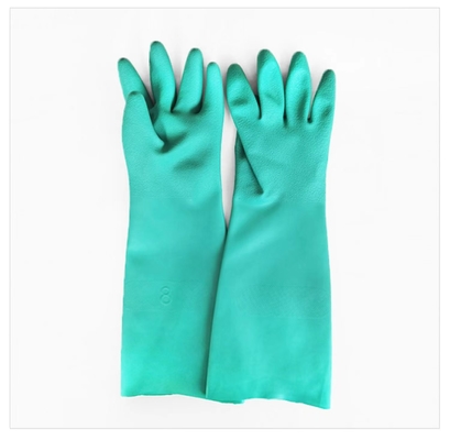 Óleo resistente do isolado de 22 Mil Green Nitrile Glove Solvent 18 polegadas de forro reunido