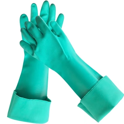Luva química verde do nitrilo 18 polegadas de luva industrial do nitrilo de 22mil Unflocked