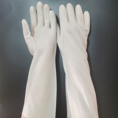 Agregado familiar branco Unflocked das luvas 38cm da lavagem da louça do nitrilo que alinha o punho longo extra