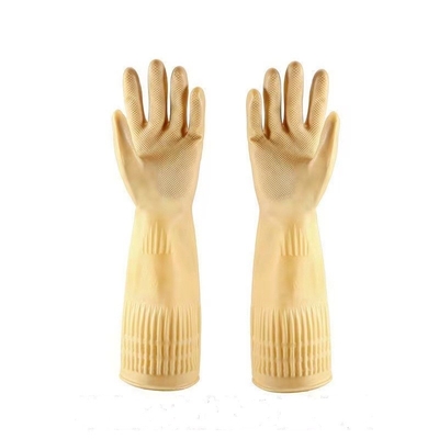 Luvas longas extra amarelas do látex do restaurante das luvas 100G/Pair 38CM do látex do punho