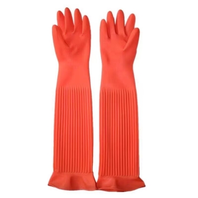 Luvas longas alinhadas rebanho do látex do trabalho do acréscimo das luvas 195G/Pair do agregado familiar de 55CM