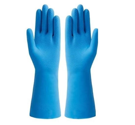 Destravado alinhando o agregado familiar natural da luva do látex que engrossa a luva azul do látex