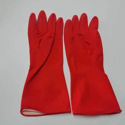 Luvas vermelhas do látex da resistência do alcaloide que engrossam a luva industrial do látex de 30-32CM