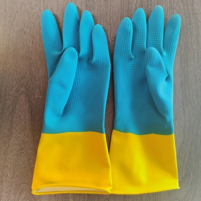 Luvas bicolores industriais da lavagem da louça do látex da luva 32CM do látex da cozinha