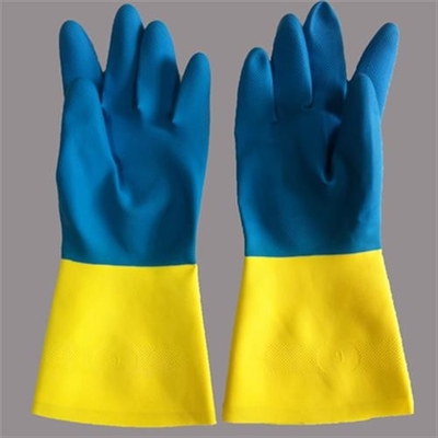 Rebanho bicolor da luva industrial do neopreno do látex que alinha luvas químicas do neopreno