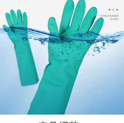 Dedo texturizado Luva de nitril verde 33 cm comprimento 15 a 18 mil espessura Luvas pesadas adequadas para trabalho de laboratório