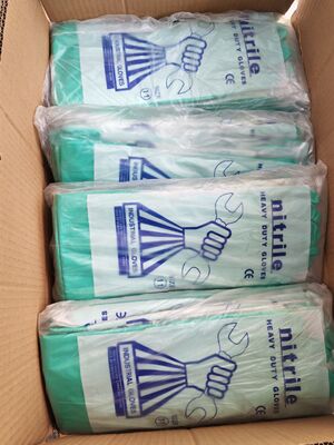 Luvas de proteção descartáveis de nitril verde testadas em quimioterapia para exames médicos e aplicações industriais