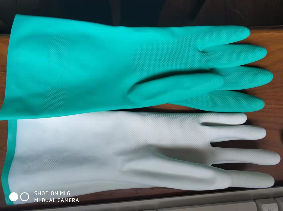 Luva de nitril verde testada em quimioterapia Luvas duráveis certificadas CE adequadas para uso industrial