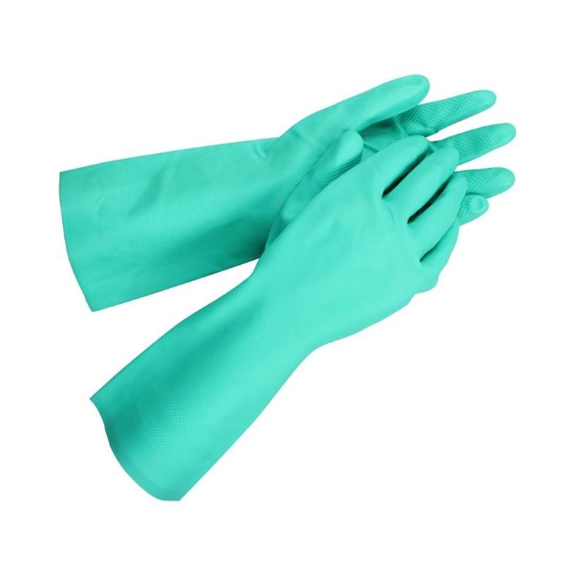 Luva de nitrilo ambidextro de cor verde concebida para suportar condições de trabalho industrial que proporcionem segurança e flexibilidade