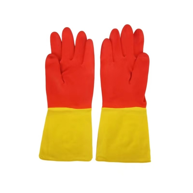Resistência química bicolor industrial da luva 30-32CM do látex amarelo vermelho